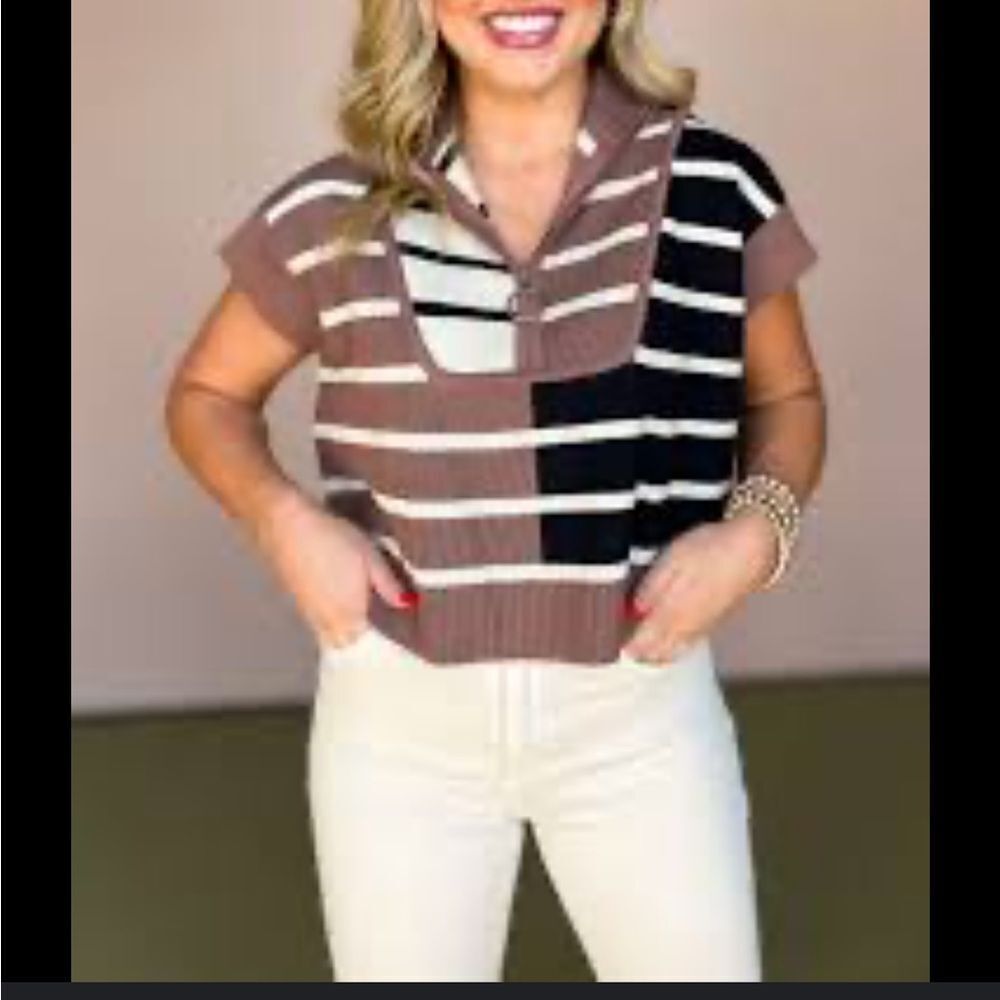 Entro Half-Zip Colorblock Striped Sweater Vest M – Boutique Cutie! - Picture 3 of 11